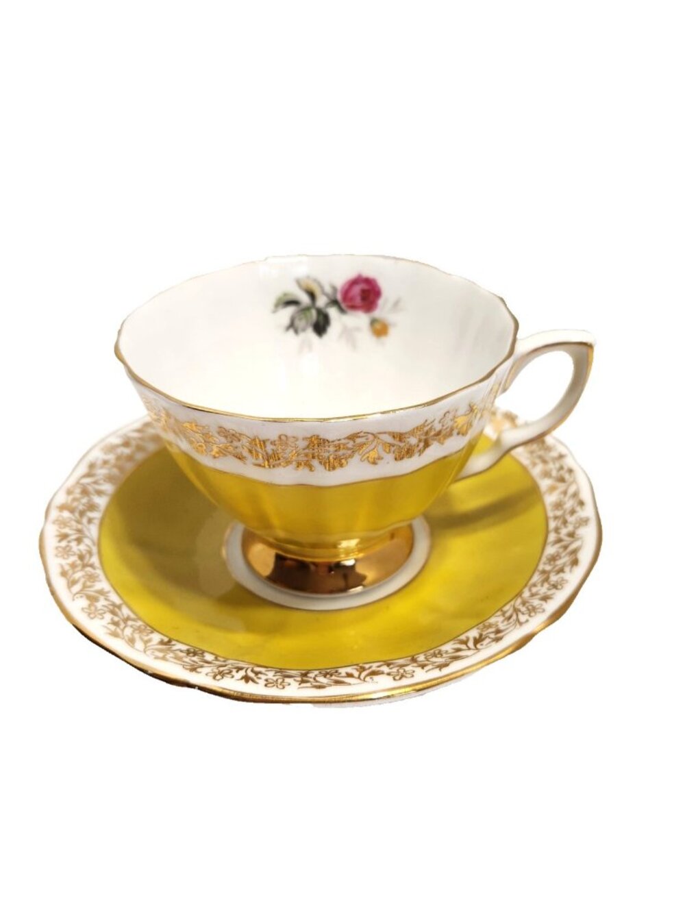 Royal Adderley Ridgeway Potteries Teacup & Saucer Yellow Fine Bone China Roses